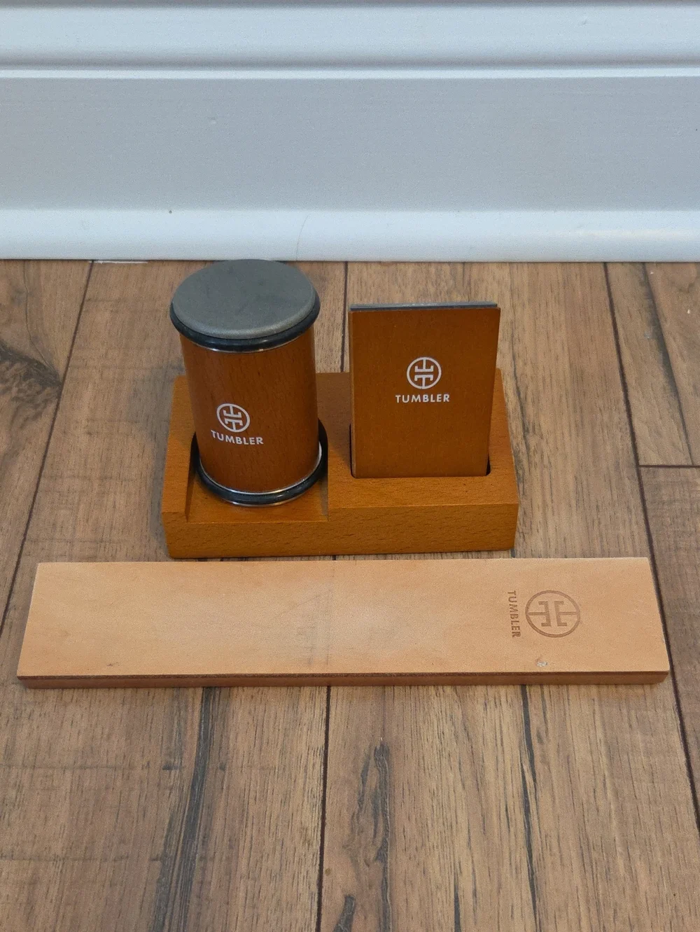 Tumbler Rolling Knife Sharpener Starter Set & Leather Strop Wood